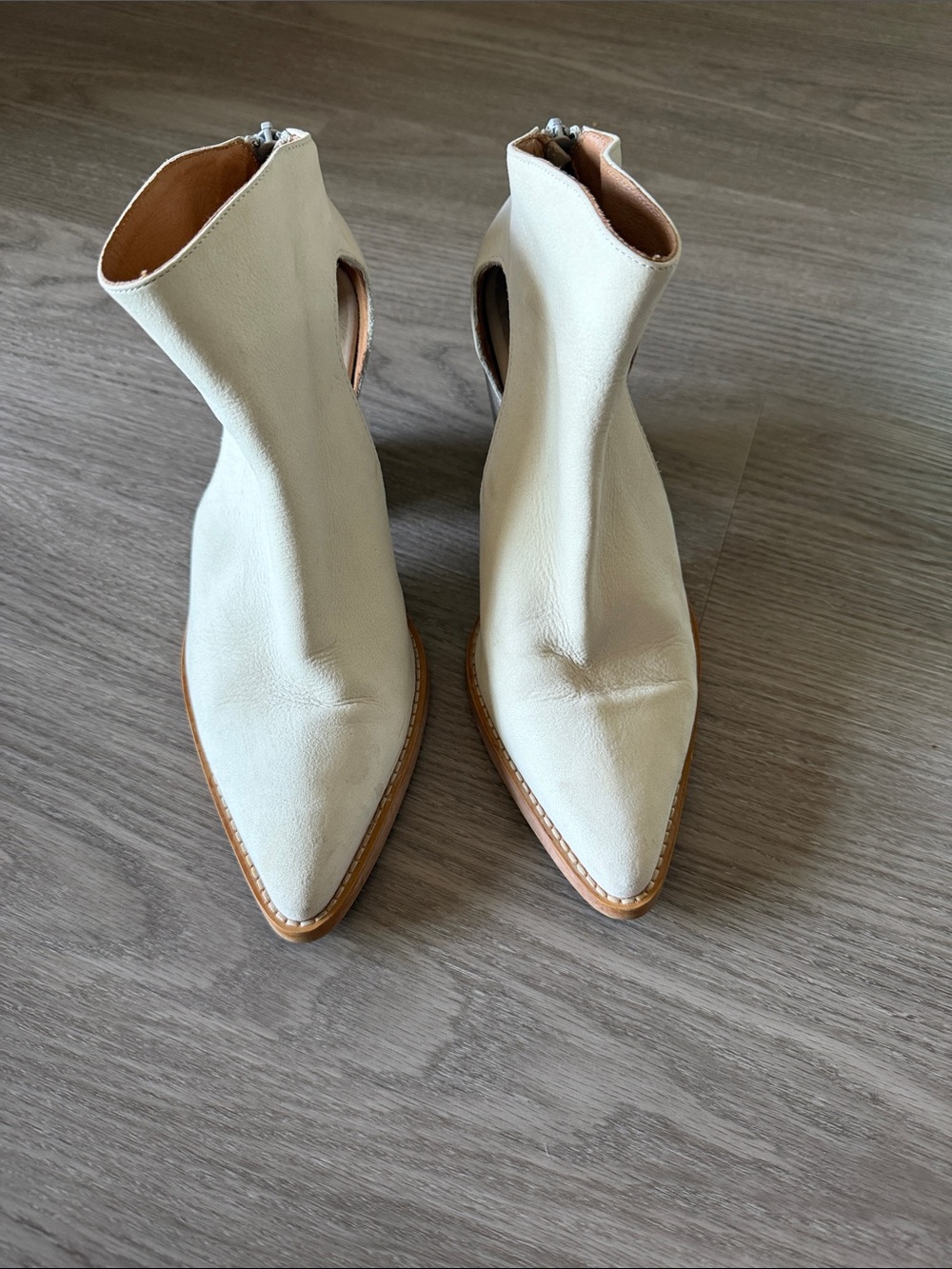 Free People Cream Pointed Toe Cutout Ankle Booties